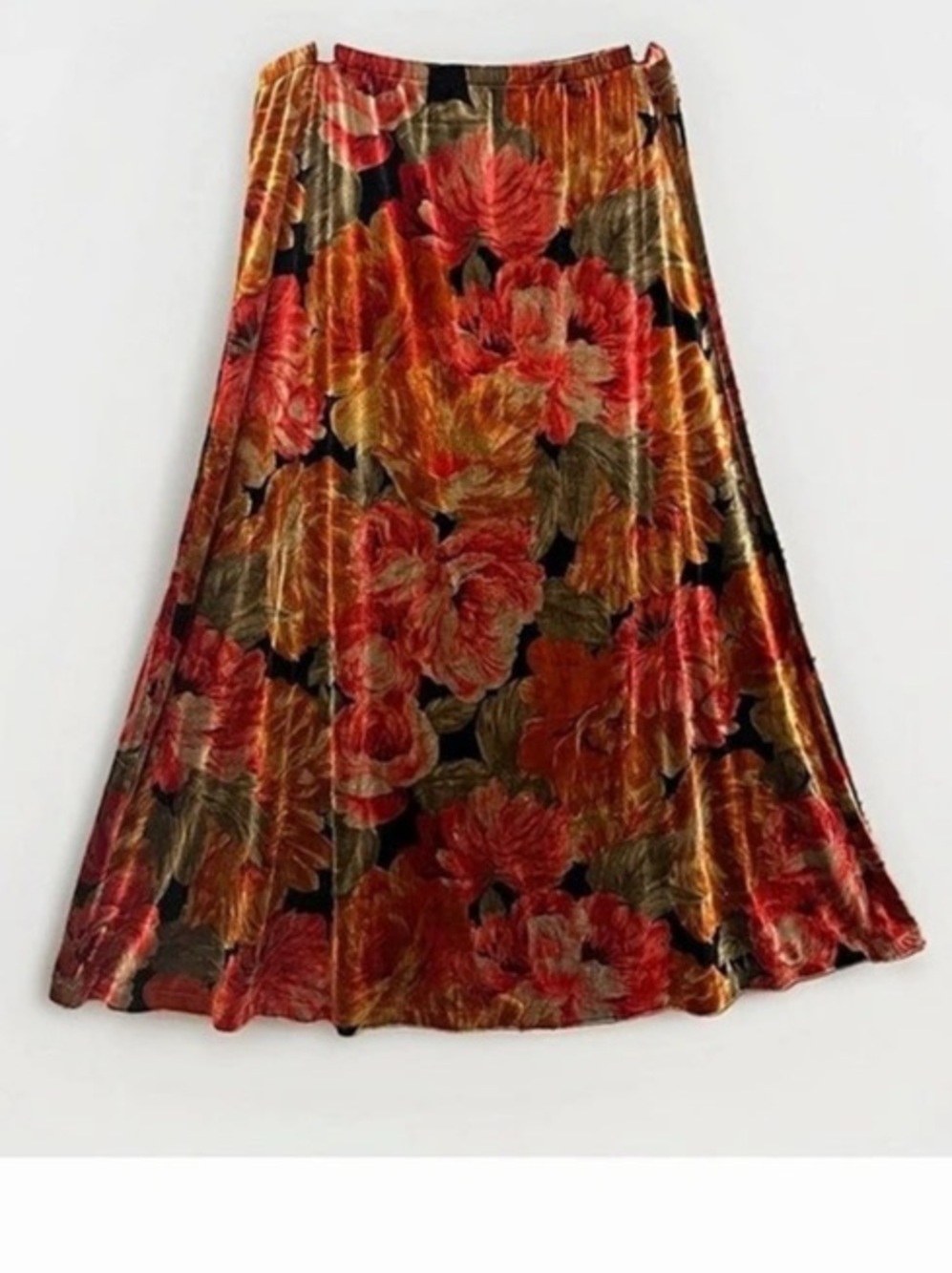 Boston Proper Floral Skirt 14 Red Orange Green Velour A Line Maxi Fairy Grunge